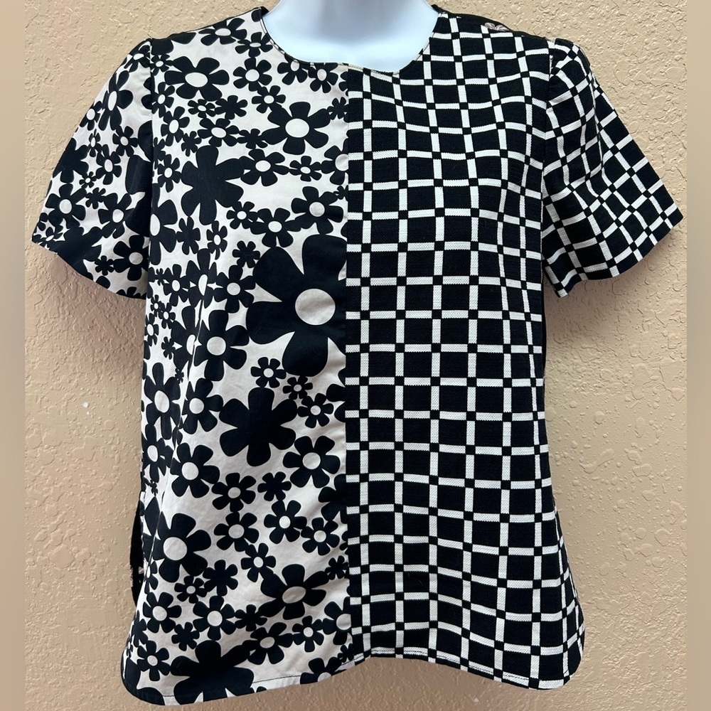 Black & cream daisy psychedelic pattern blouse